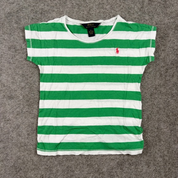 Polo Ralph Lauren Other - Polo Ralph Lauren T-Shirt Girls Size 6X Green White Striped Pony Logo Tee